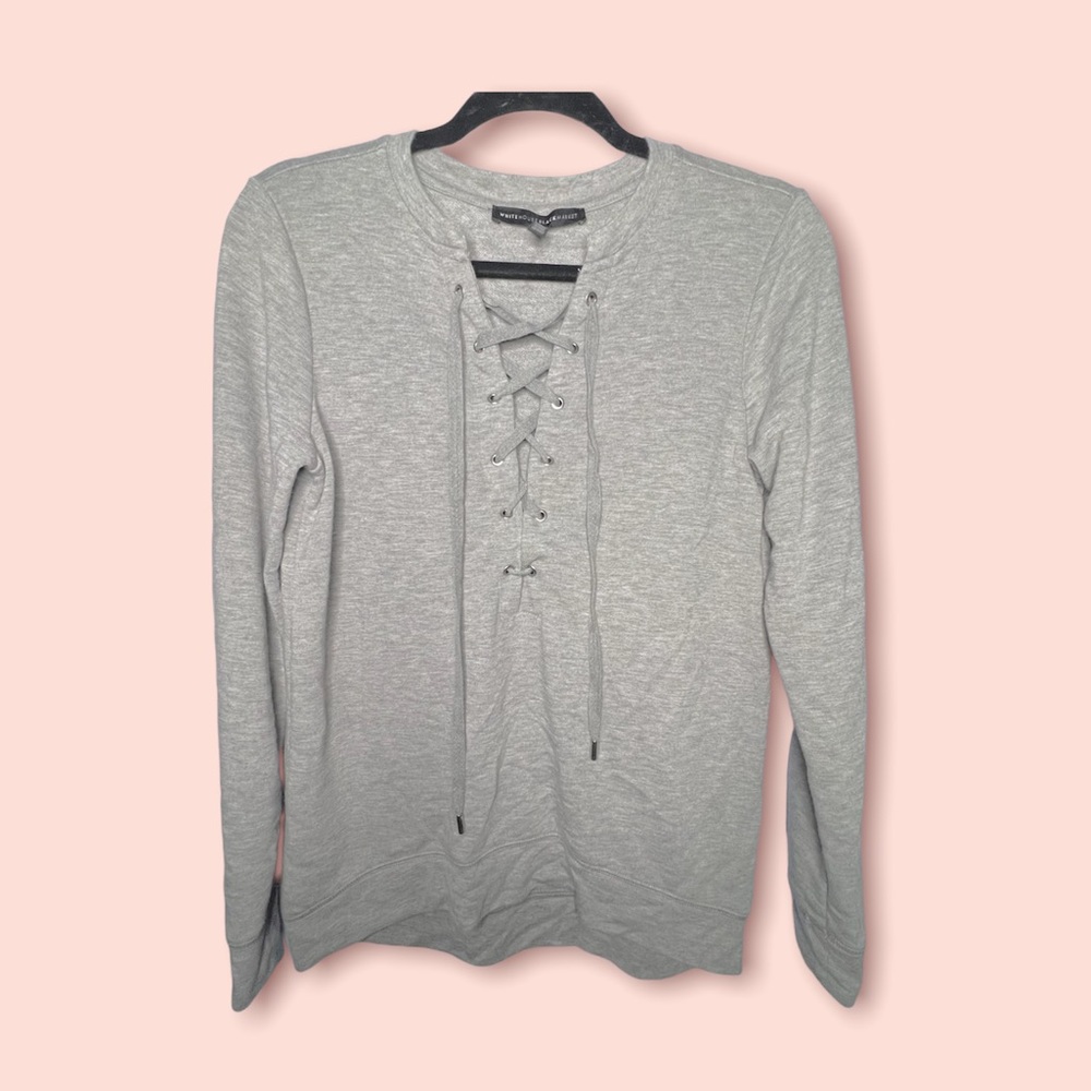 White House Black Market Gray Drawstring Sweater Size Small